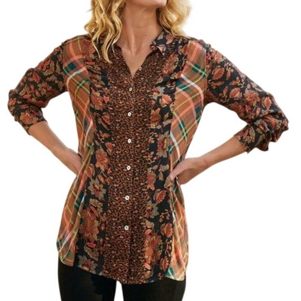 Soft Surroundings Icon Patchwork Button Top Women… - image 1
